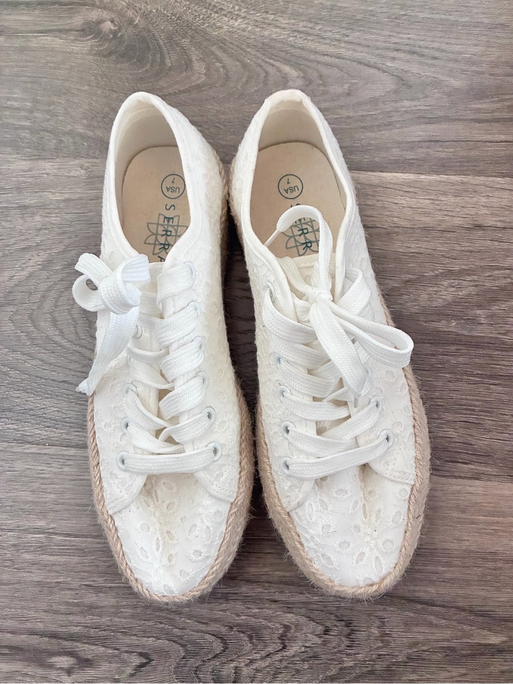 Serra White Lace Espadrille Sneakers with Natural Rope Trim